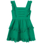 Girls Green Broderie Anglaise Dress, 2, hi-res