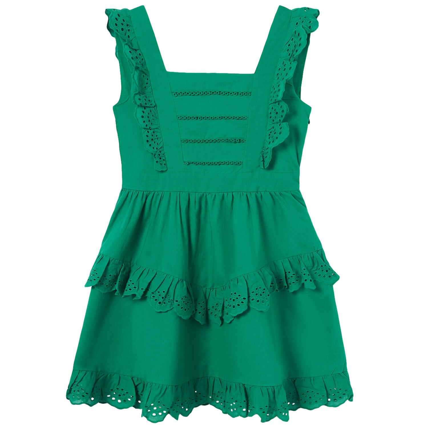 Girls Green Broderie Anglaise Dress, 2, hi-res image number null
