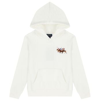 Boys White Logo Hooded Top