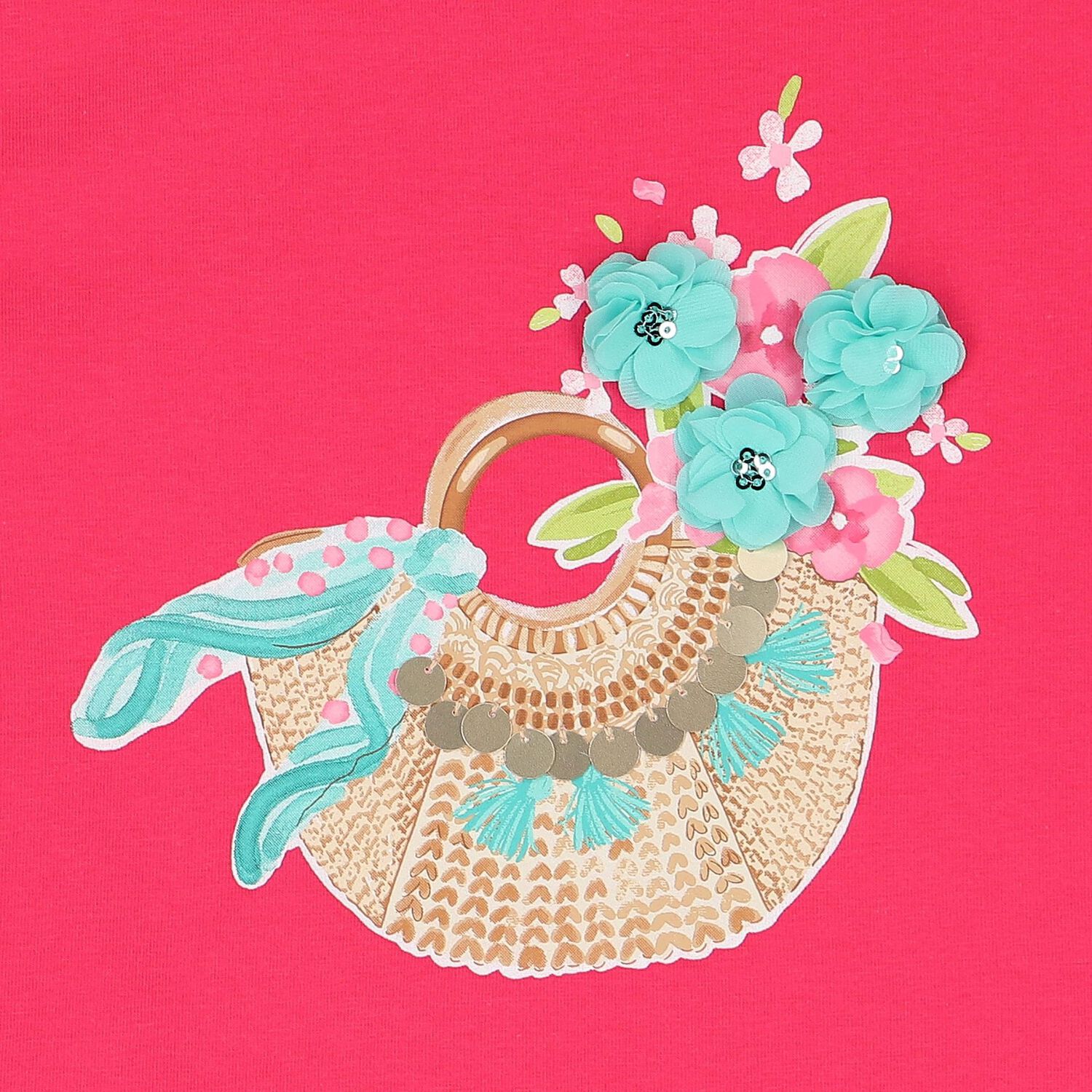 Girls Pink Flower & Bag T-Shirt, 1, hi-res