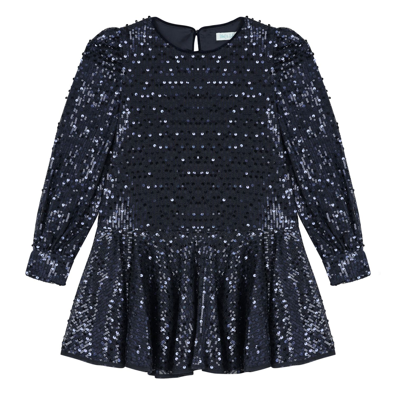Girls Navy Blue Sequin Dress, 1, hi-res