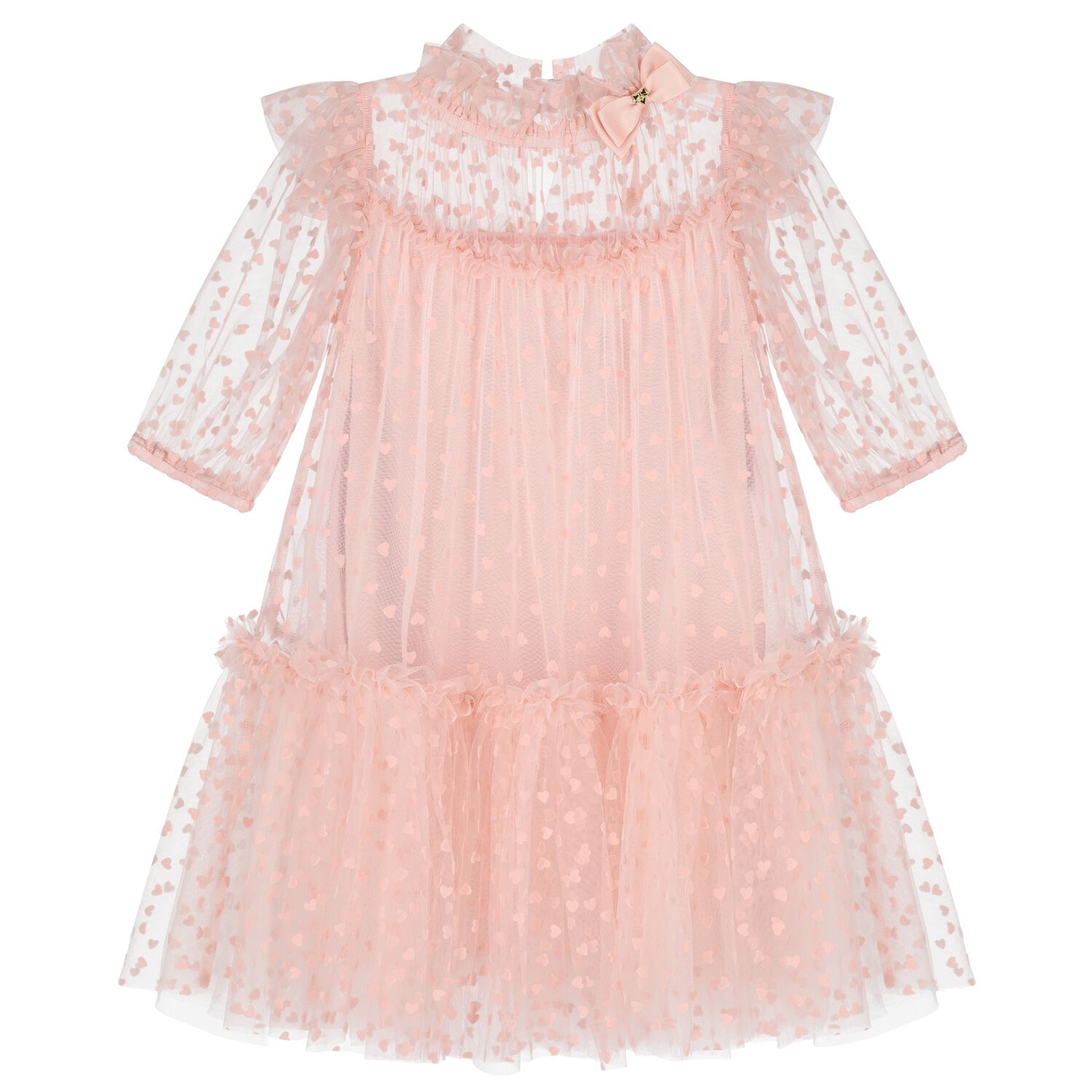 Girls Pink & White Heart Tulle Dress, 1, hi-res