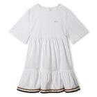 Girls White Logo Dress, 1, hi-res