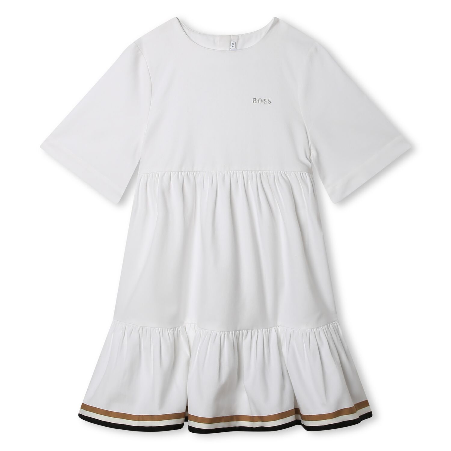 Girls White Logo Dress, 1, hi-res