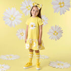 Girls Yellow Daisy Cotton Dress, 1, hi-res