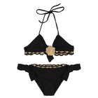 Girls Black & Gold Crochet Bikini, 1, hi-res