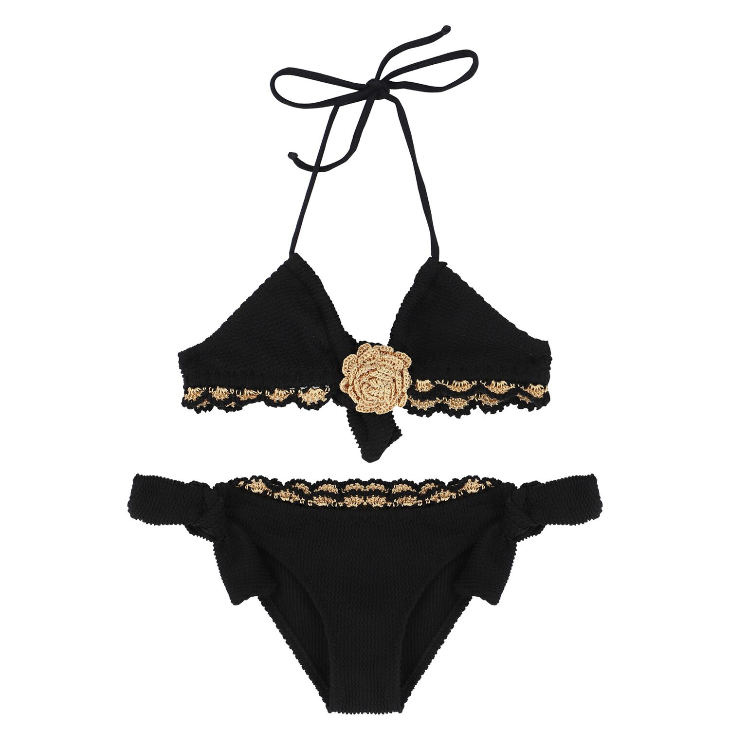 Girls Black & Gold Crochet Bikini, 1, hi-res image number null