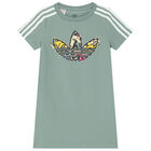 Girls Green Trefoil Logo T-Shirt Dress, 1, hi-res