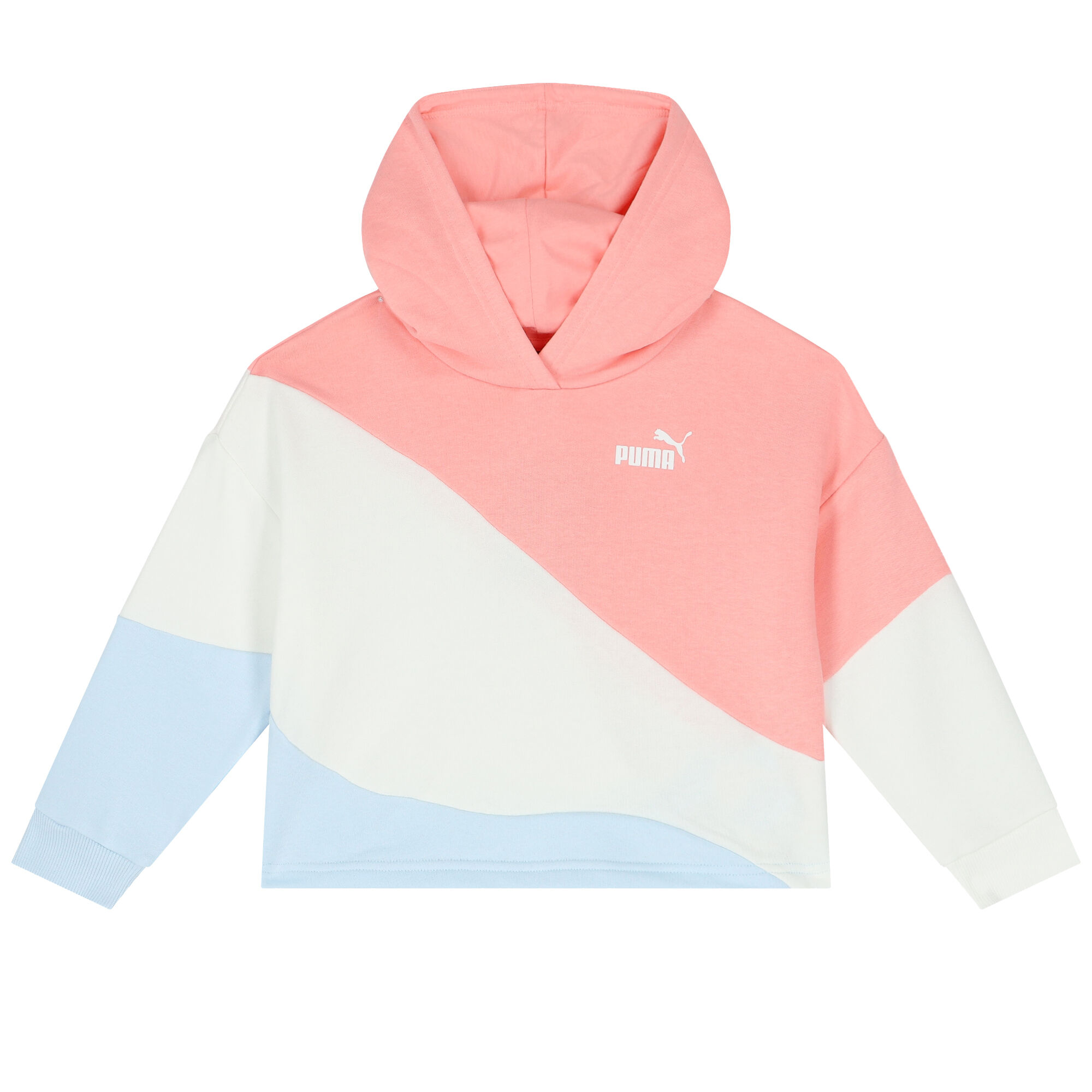 Puma Girls Pink White Blue Logo Hooded Top Junior Couture UK