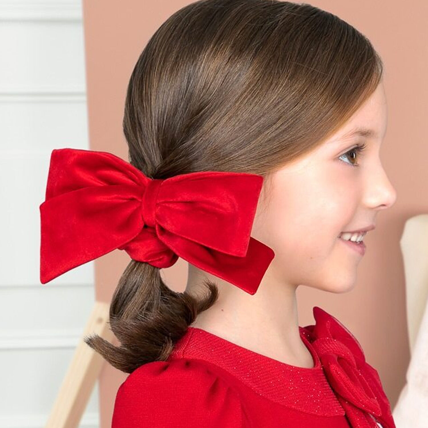 Girls Red Velvet Bow Scrunchie, 2, hi-res image number null