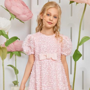 Girls Pink Embellished Sequin Dress