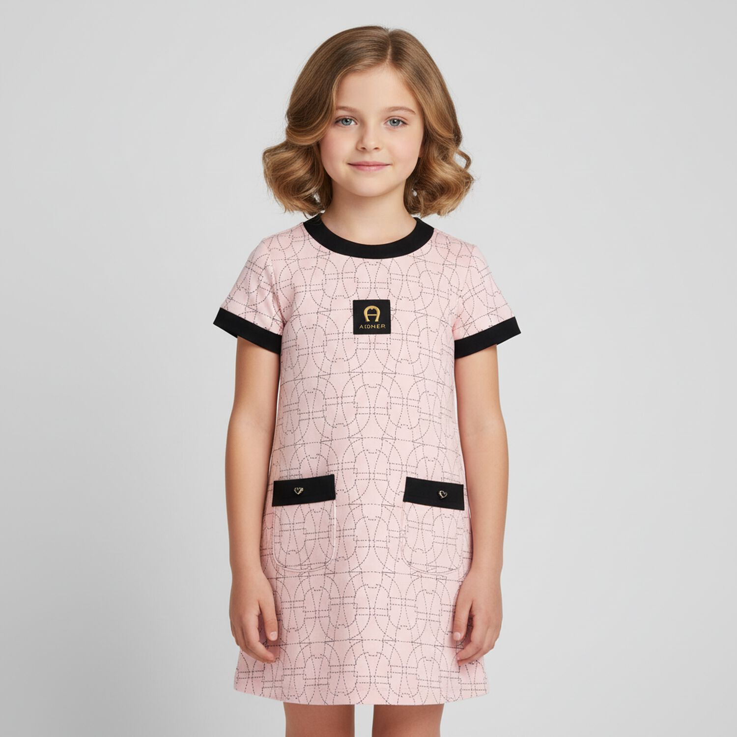 Girls Pink & Black Logo Dress, 2, hi-res