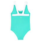 Girls Green & White Bow Swimsuit, 1, hi-res