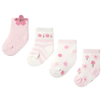 Baby Girls Pink Flower Socks (4 Pack)