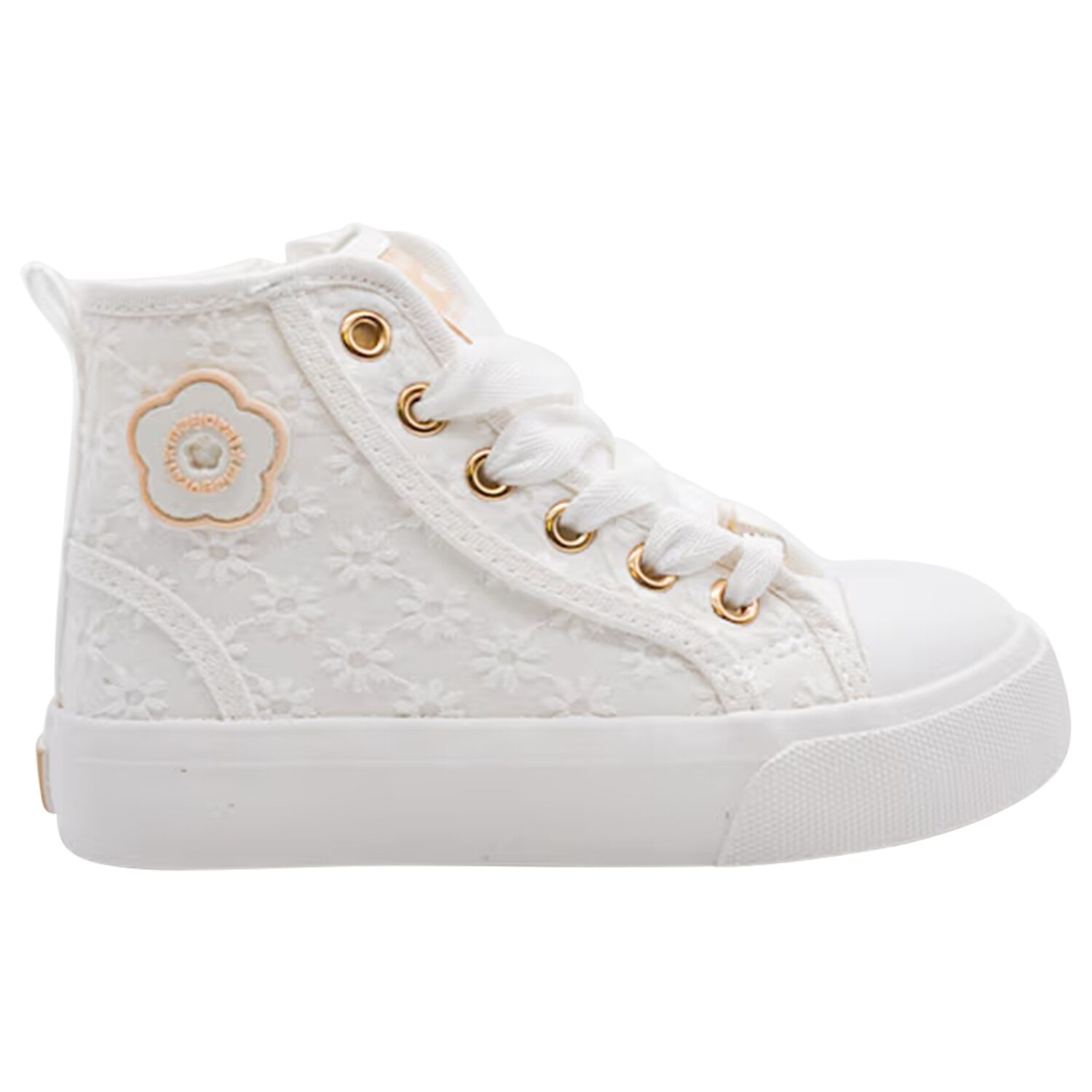 Girls White Flower Trainers, 1, hi-res