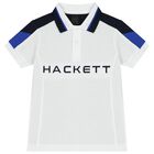 Boys White & Navy blue Logo Polo Shirt, 2, hi-res