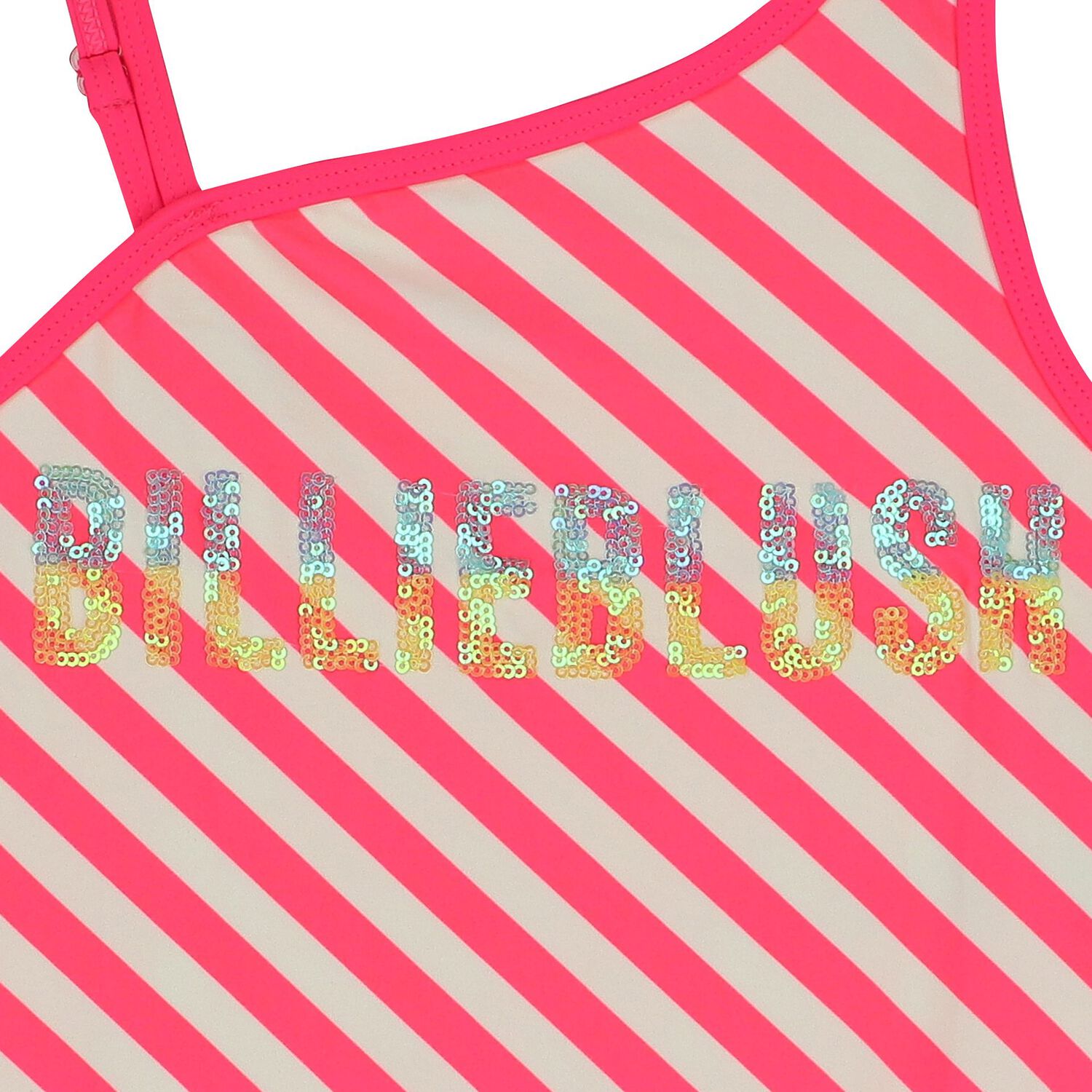 Girls White & Pink Striped Logo Swimsuit, 1, hi-res image number null