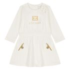 Younger Girls Ivory & Gold Logo Dress, 1, hi-res