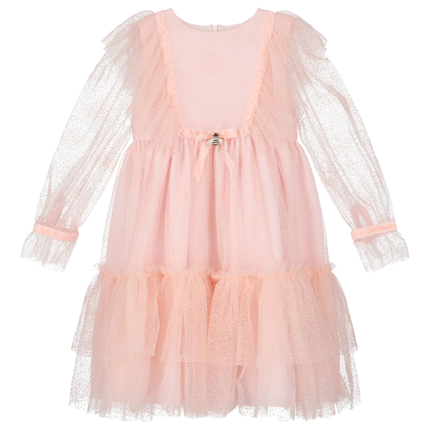 Girls Pink Dot Tulle Dress, 1, hi-res