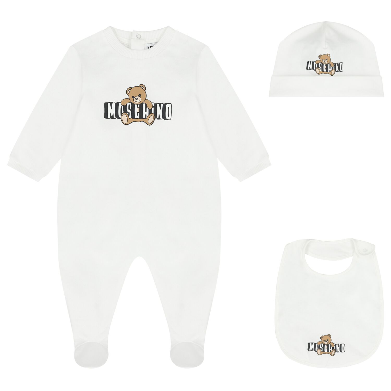 White Teddy Bear Logo Babygrow Gift Set, 1, hi-res