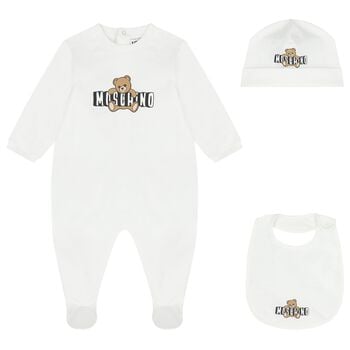 White Teddy Bear Logo Babygrow Gift Set