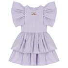 Girls Purple Logo Tiered Dress, 1, hi-res