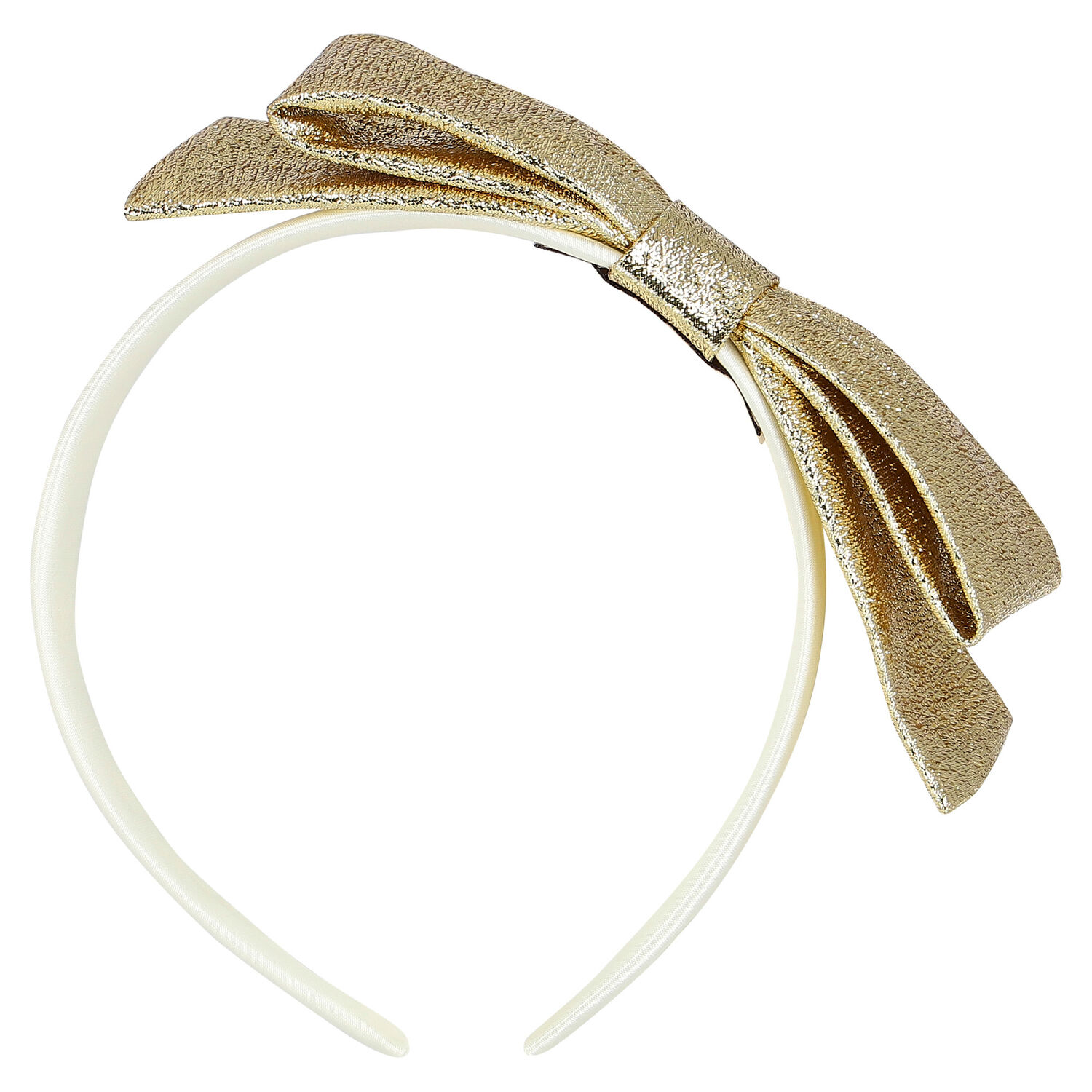 Girls Gold & White Bow Headband, 1, hi-res