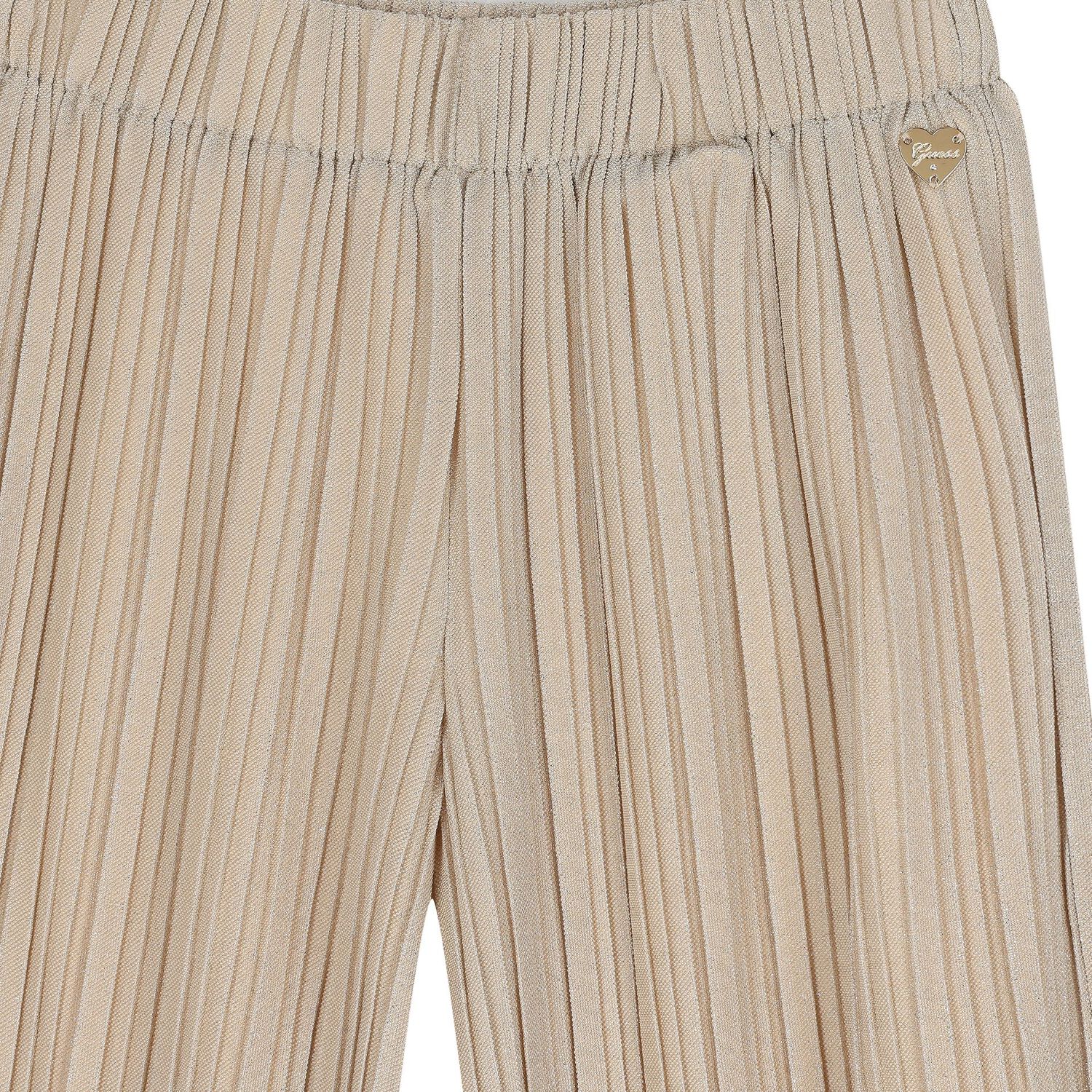 Girls Beige & Silver Pleated Trousers, 1, hi-res