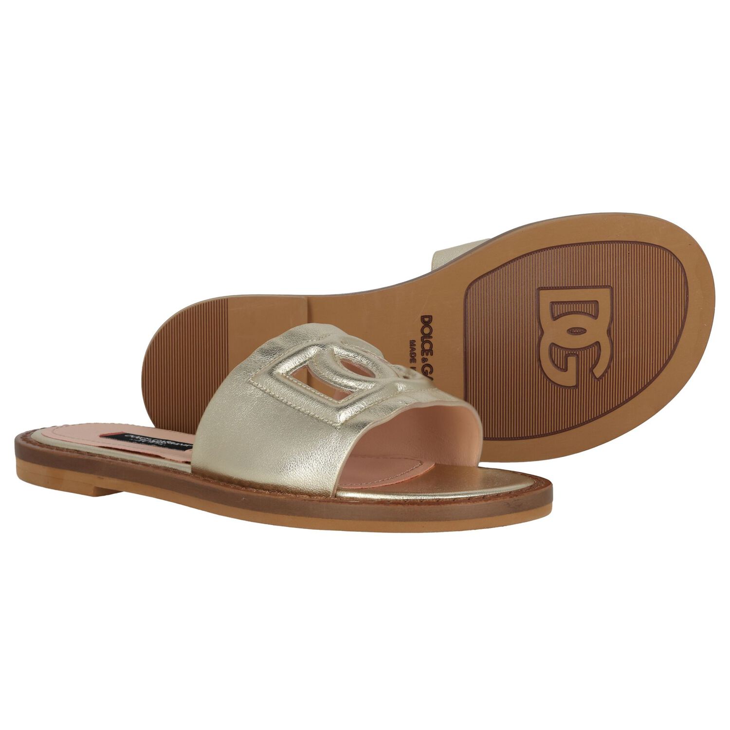 Girls Beige & Gold Logo sandals , 1, hi-res
