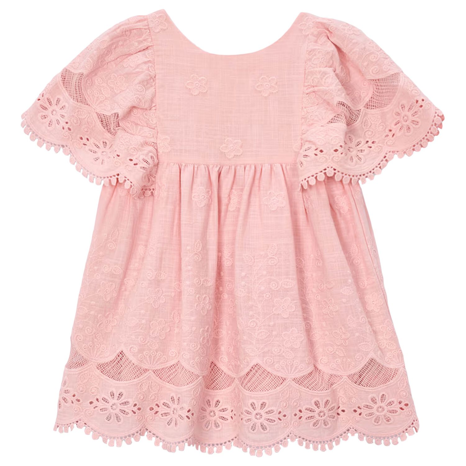 Girls Pink Floral Lace Dress, 2, hi-res