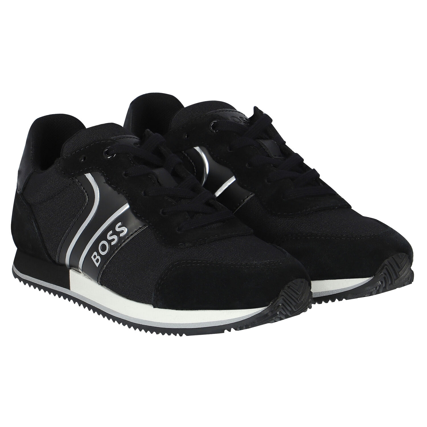 Boys Black & White Logo Trainers, 1, hi-res