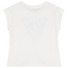 Girls White Embellished Logo T-Shirt, 1, hi-res