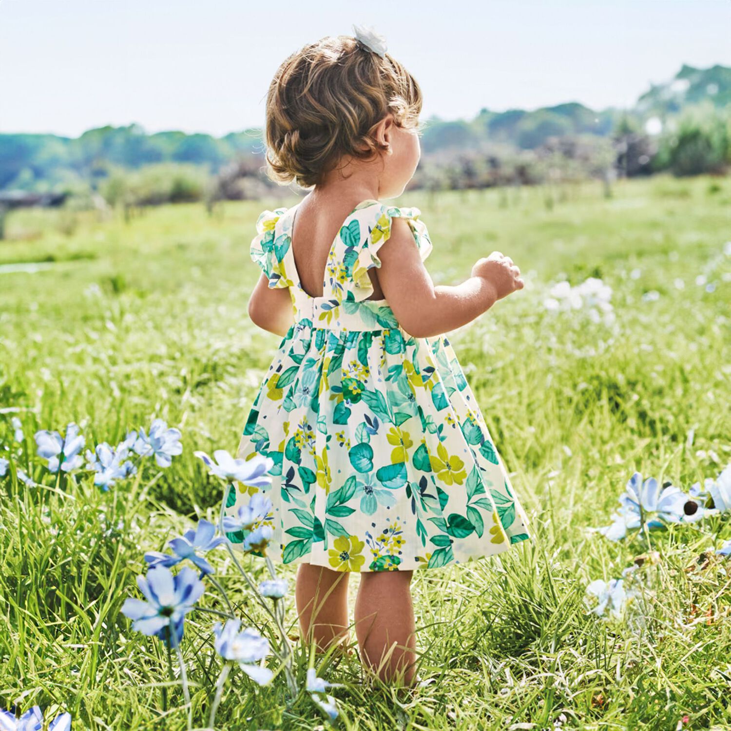 Younger Girls Girls Green Floral Dress, 1, hi-res image number null
