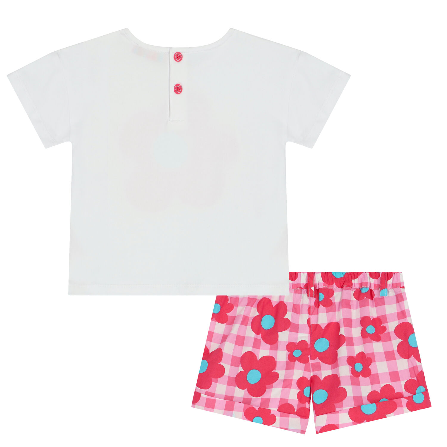 Girls White & Pink Flower Shorts Set, 1, hi-res