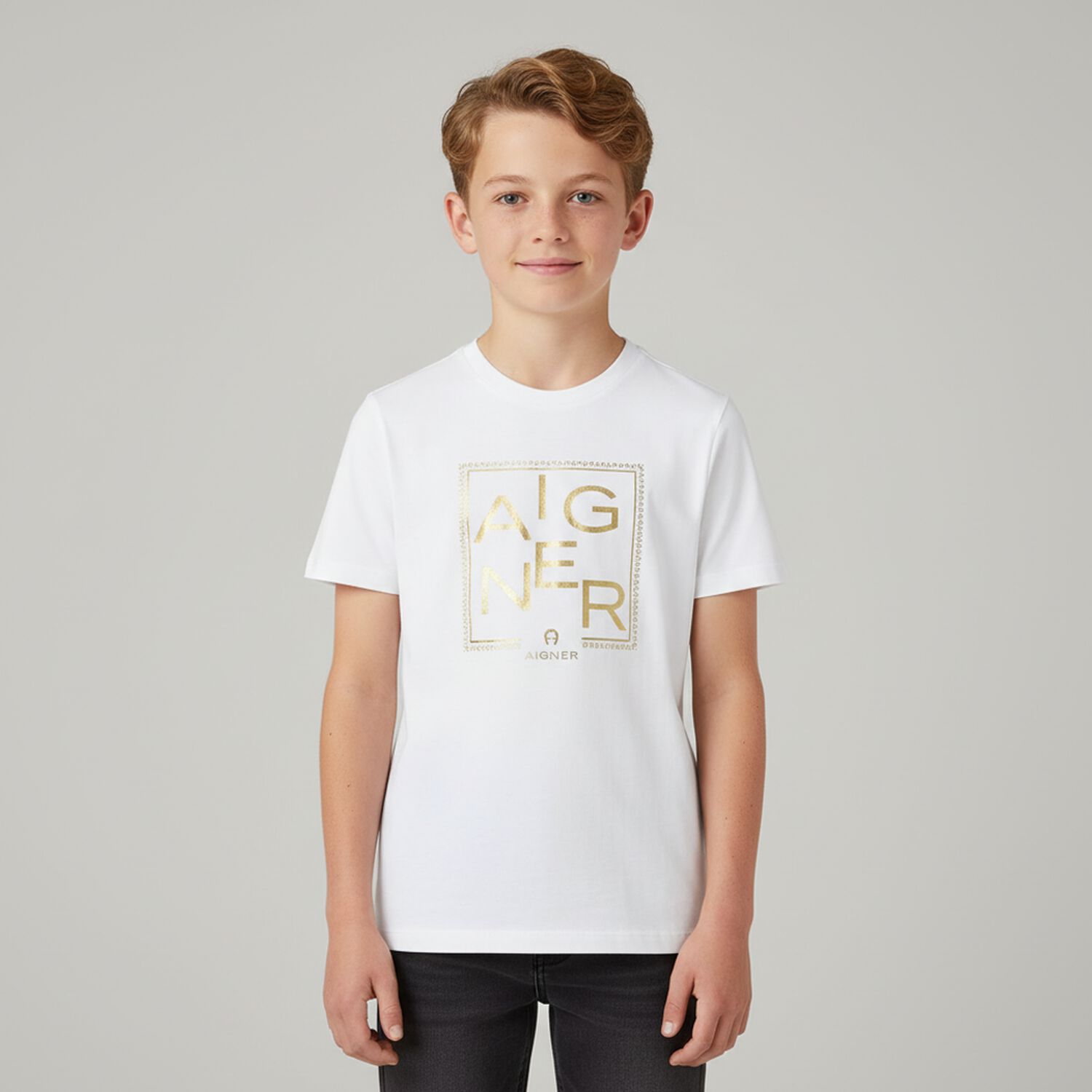 Boys White & Gold Logo T-Shirt, 1, hi-res image number null
