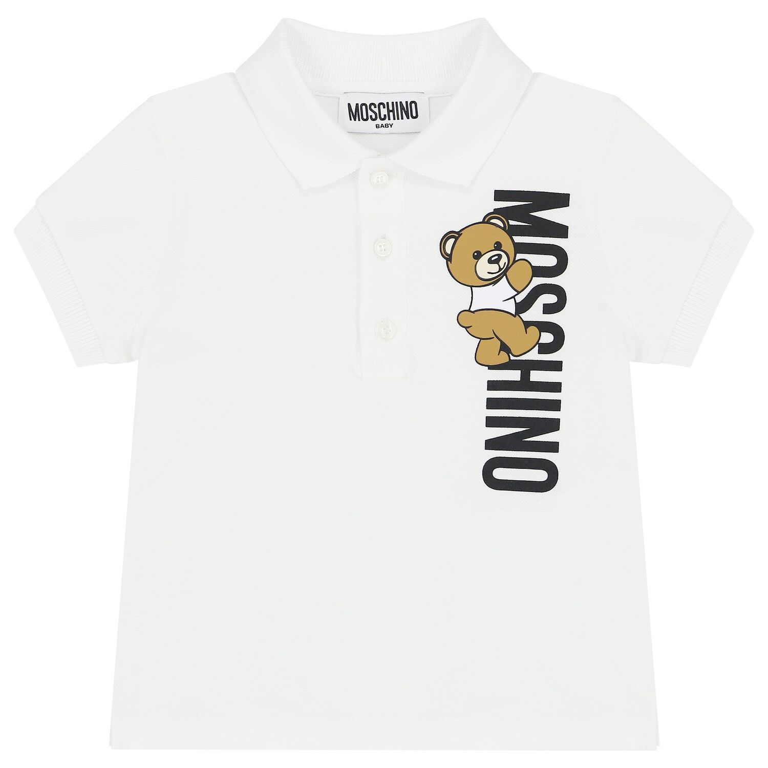 Younger Boys White Polo Bear Polo Shirt, 1, hi-res