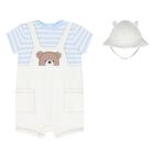 Baby Boys White & Blue Dungaree & Hat Set, 3, hi-res
