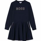 Girls Navy Logo Dress, 1, hi-res
