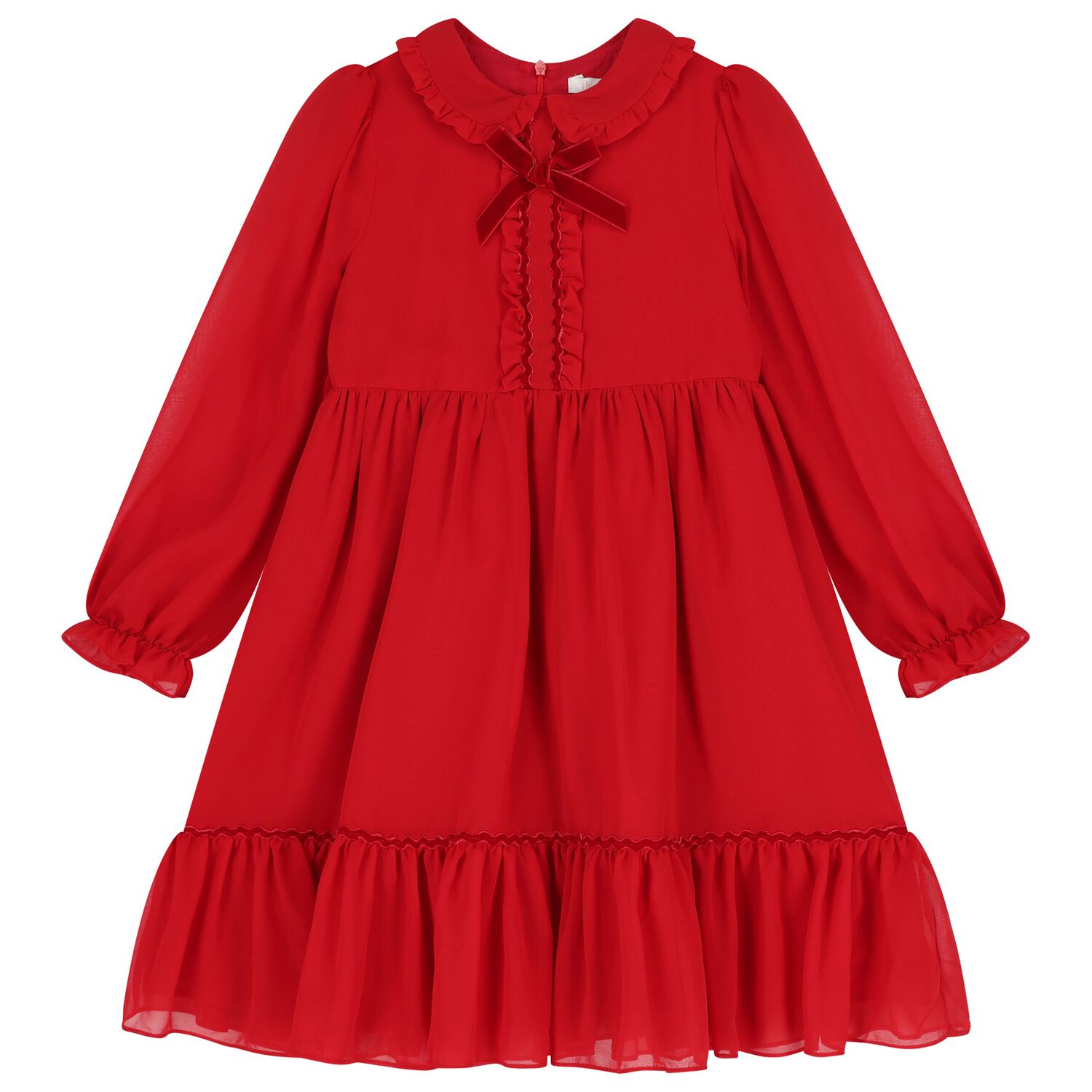 Girls Red Bow Chiffon Dress, 1, hi-res