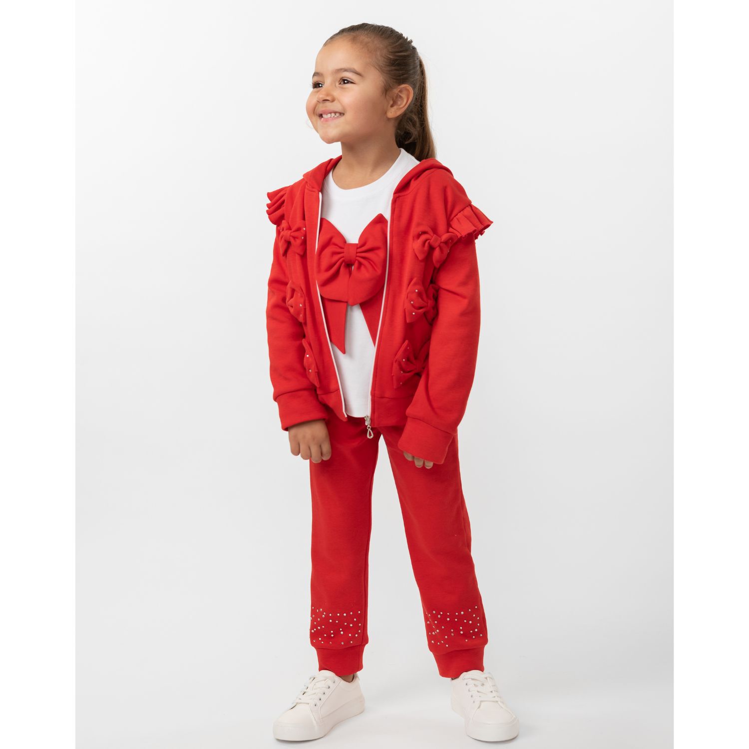 Girls White & Red Ruffled Tracksuit Set, 1, hi-res image number null