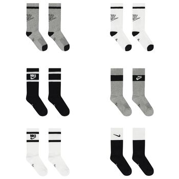 Boys White, Black & Grey Logo Socks ( 6-Pack )