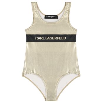 Girls Gold Logo Swimsuit