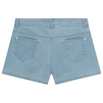 Girls Denim Blue Embroidered Flower Shorts