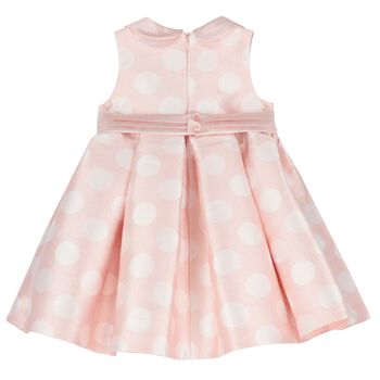 Younger Girls Pink Polka Dot Satin Dress
