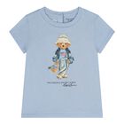 Baby Girls Blue Teddy Bear T-Shirt, 1, hi-res