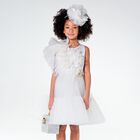Girls White Tulle Flower Dress, 1, hi-res