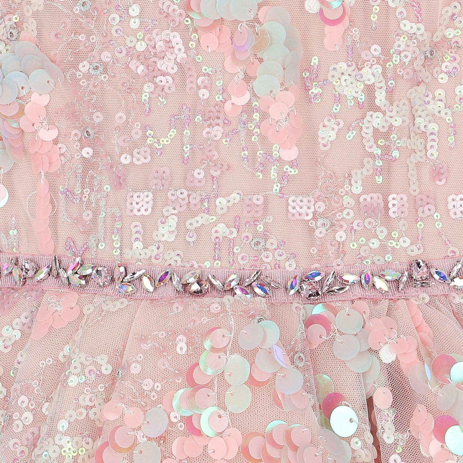 Girls Pink Embellished Sequin Tulle Dress, 1, hi-res