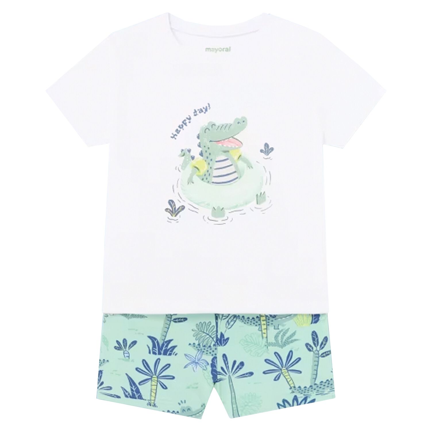 Younger Boys White & Aqua Crocodile Swim Shorts Set, 1, hi-res image number null