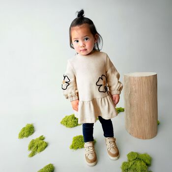 Younger Girls Beige Flower Dress