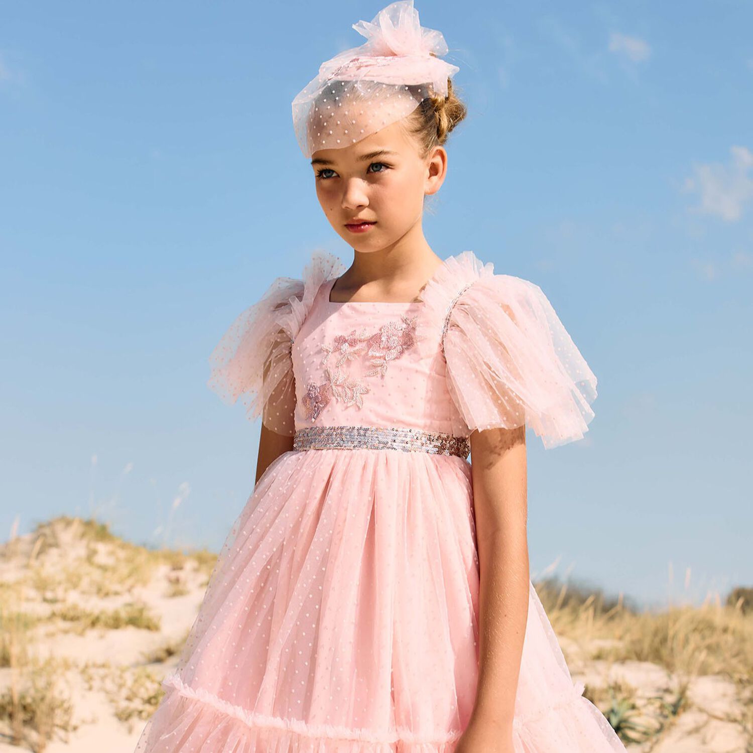 Girls Pink Embellished Haute Couture Dress, 1, hi-res image number null